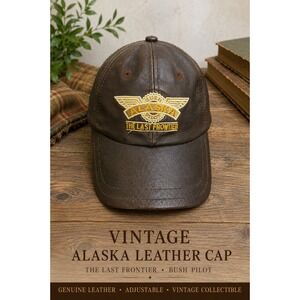 Vintage Alaska Bush Pilot Leather Baseball Cap Streetwear Americana Outdoorsman